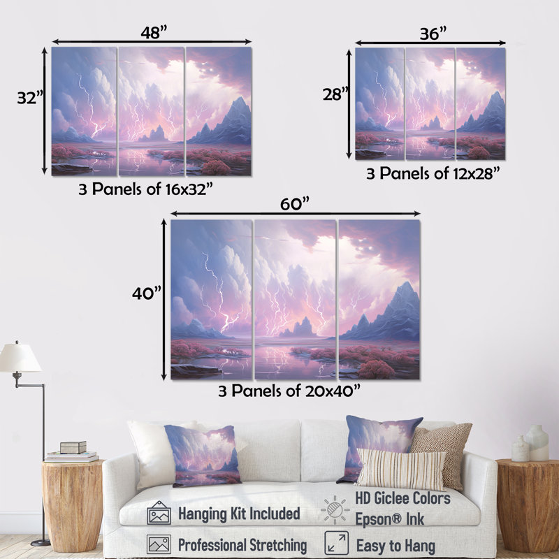 «Kawaii Lightning Landscape I - Lightning», ensemble d'art mural, H 28 po x l 36 po x P 1 po, Toile tendue