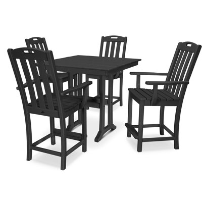 POLYWOOD Yacht Club 5-Piece Farmhouse Trestle Arm Chair Counter Set