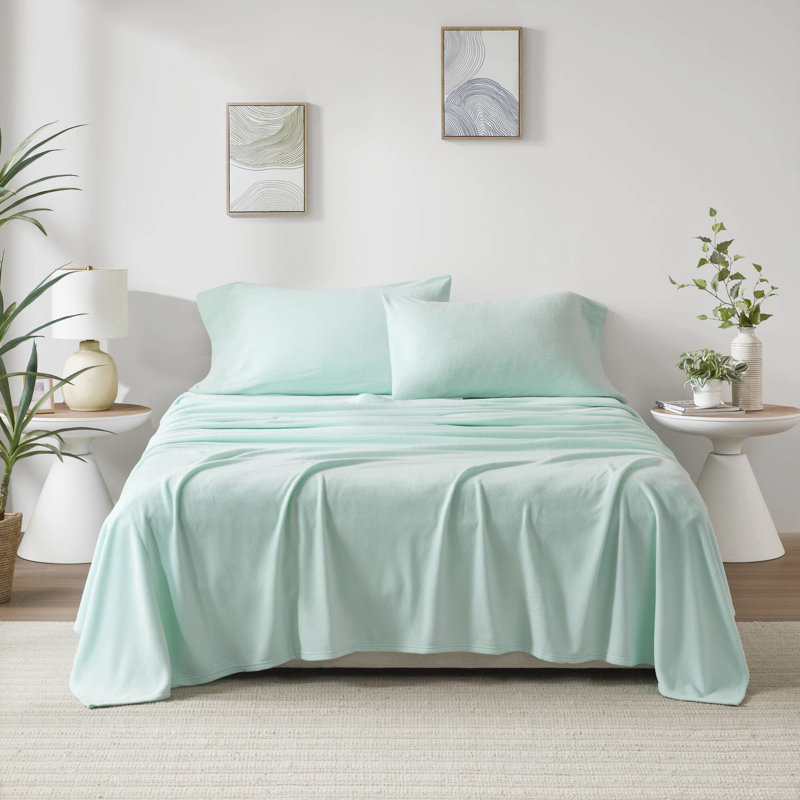 Ensemble de 4 très grands draps 100% molleton ultra doux et moelleux, boulochage, lavable à la machine, avec drap plat et 2 taies d'oreiller