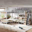 Lit superposé quadruple en métal pour 4 personnes avec tiroirs de rangement, garde-robe et tablettes ouvertes, blanc-17613655
