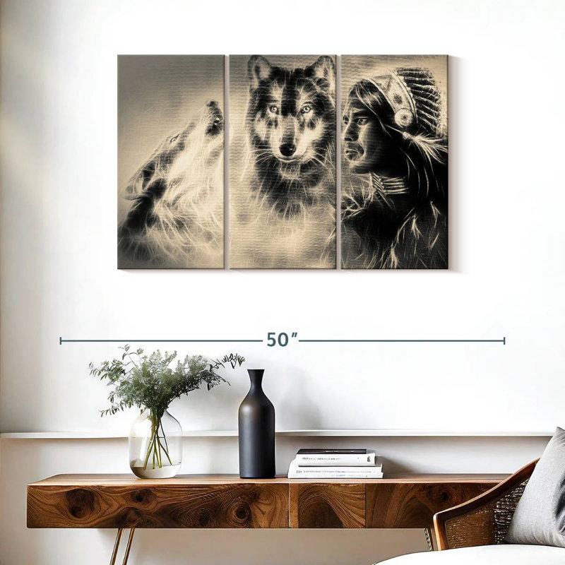 Leisha Native American Wolf Warrior, 24" H x 38" W