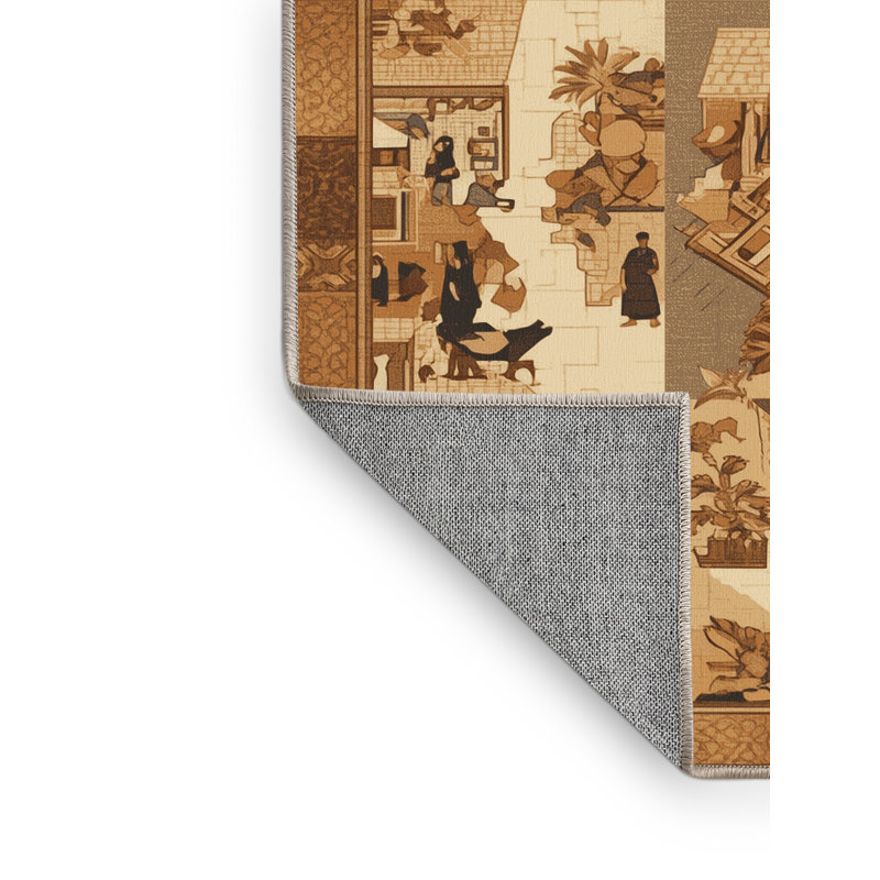 Machine Washable Glendale Traditional Patchwork Rug in Brown – Beige Binding, 7x9