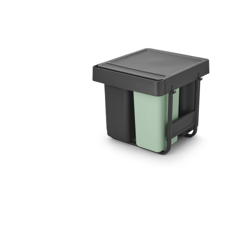Sort & Go Pull Out In-Cabinet Plastic Dual Compartment Recycling Bin, 2.6 + 2.6 + 5.3 Gallon