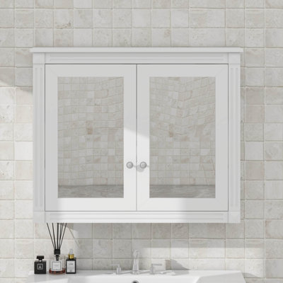 Armoire de rangement murale pour salle de bain, armoire murale moderne avec 2 miroirs et 2 tablettes réglables
