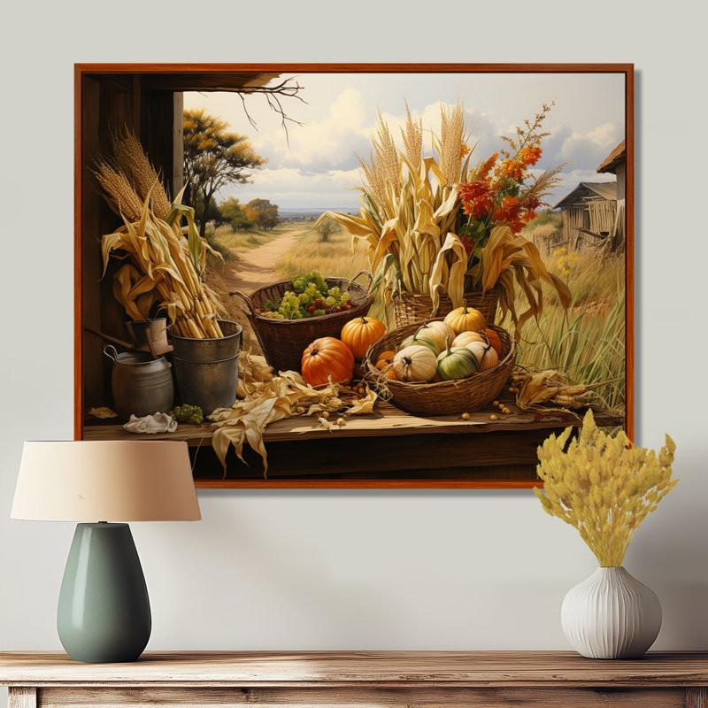 African Harvest Abundance III - Art mural africain, H 24 po x l 32 po x P 1 po, Cadre flottant brun
