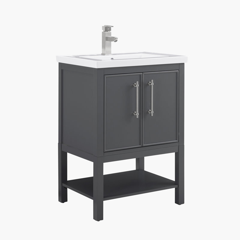 Jewell 24" Single Bathroom Vanity Set, Dark Gray/Brushed Nickel