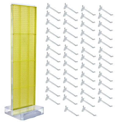 Yellow Two-sided Pegboard Floor Display On Studio Base With (50) 6" Clear Hooks