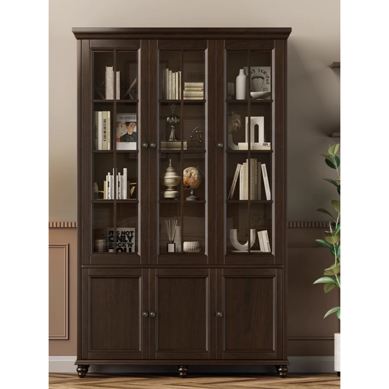 Armoire de rangement en acajou de style américain avec portes en verre et bibliothèque sur pied