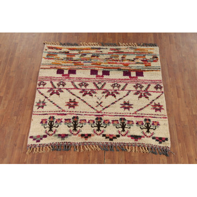 Handmade Plush Ivory Moroccan Square Rug 5x5