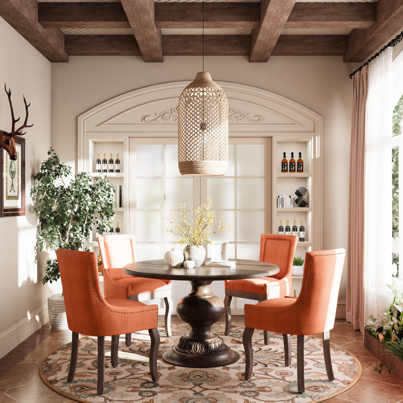 Linen Upholstered Parsons Dining Chair (Set Of 4), Orange