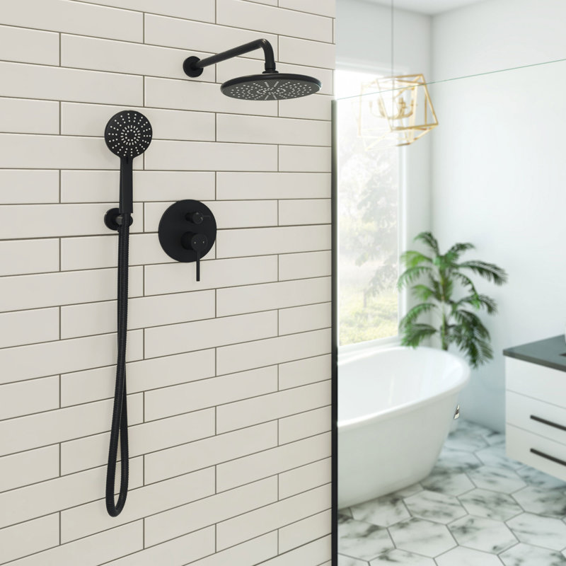 Ensemble de robinet de douche avec douche à main Aquata Rain Fall (valve incluse), Noir mat