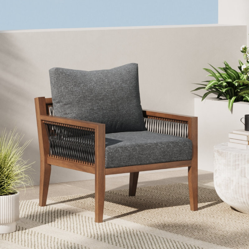 Rooney Outdoor Lounge Chair, Dark Grey, Dark Acacia