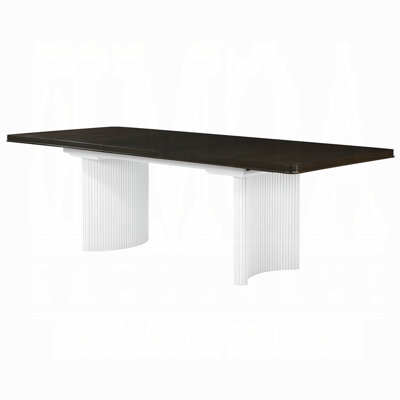 Aren Extendable Dining Table, Double Pedestal, Brown White, 78-96 Inch