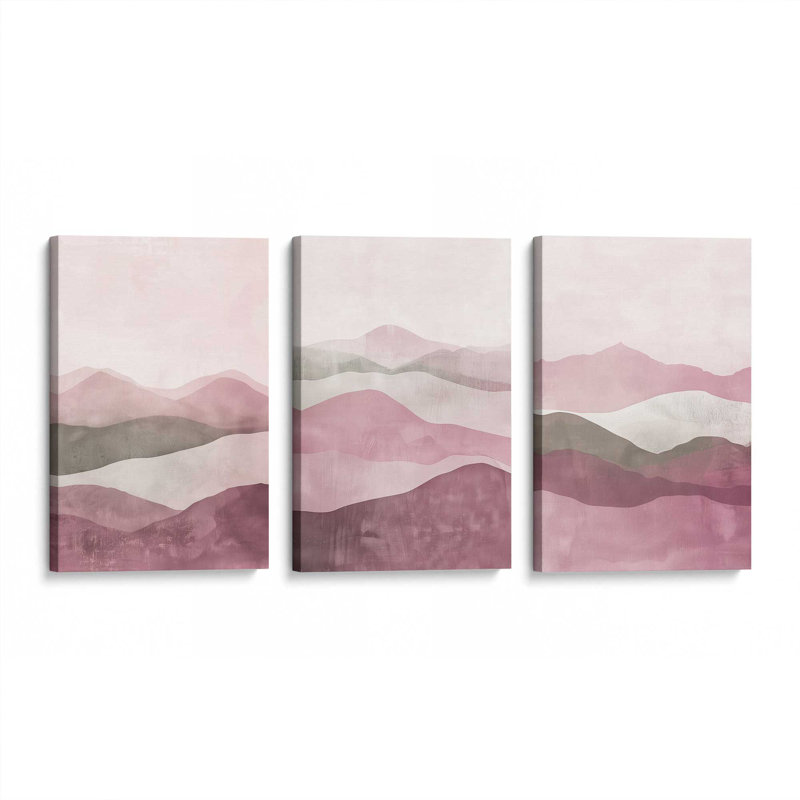 Ensemble de 3 brumines rose Fluorite, Toile tendue, H 18 po x l 36 po