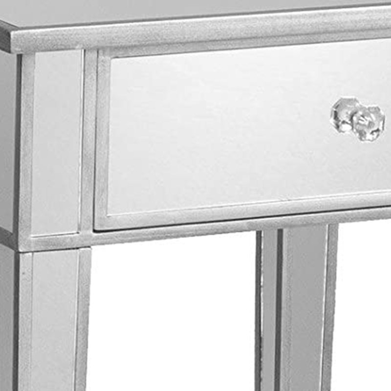 Mirage Matte Silver Mirrored Accent End Table with Storage