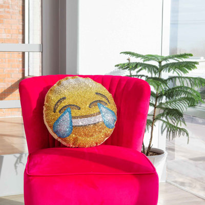 Sparkles Home Luminous Collection Laughing Emoji Pillow | Rhinestone Velvet | Decorative Throw Pillow