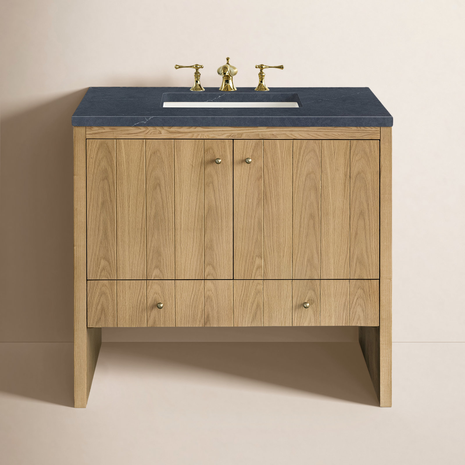 Hudson 36'' Single Bathroom Vanity, Charcoal Soapstone, 8" Widespread, Light Natural Oak