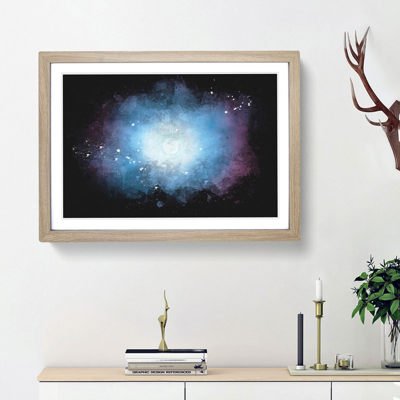 Moon in the Sky - Picture Frame Graphic Art Print, 33cm H x 45cm W x 2cm D, Oak Framed
