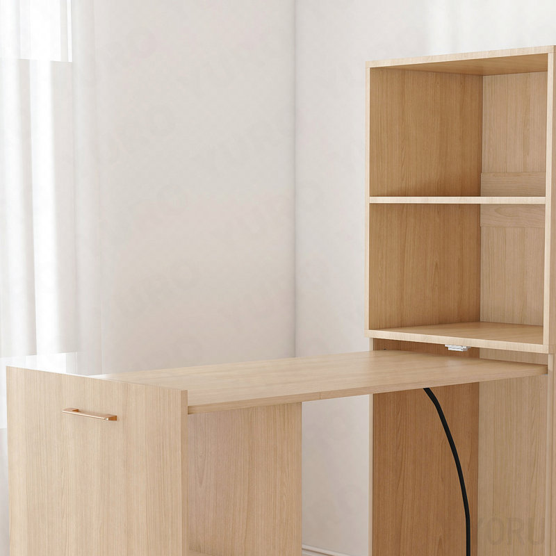 Bureau extensible - Tablettes de rangement, roulettes - Burlywood