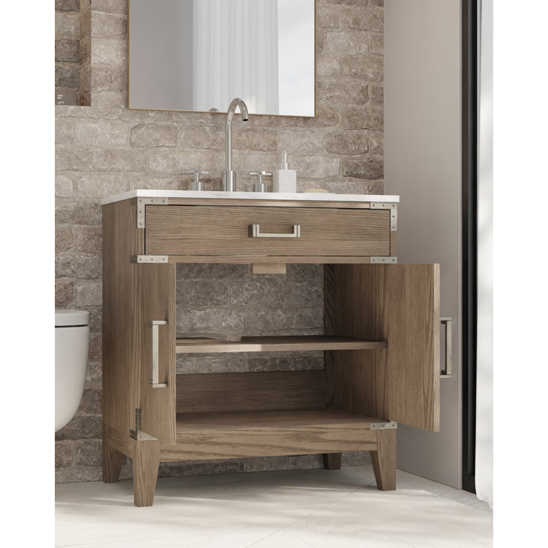 Ensemble de meuble-lavabo simple 30 po x P 22 po Laurel, Chêne gris, Marbre de Carrare blanc