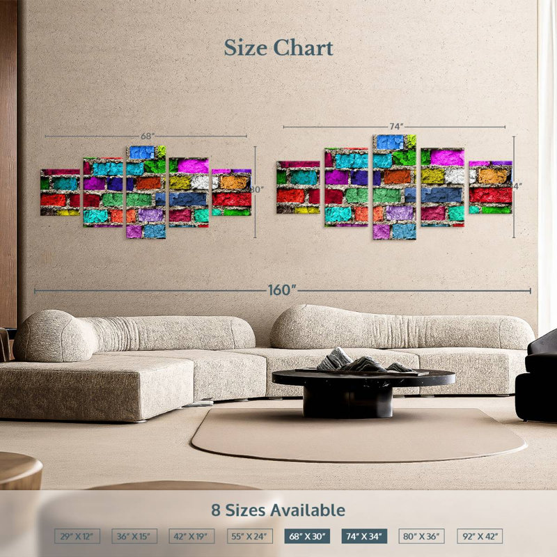Rainbow Bricks, 30" H x 68" W