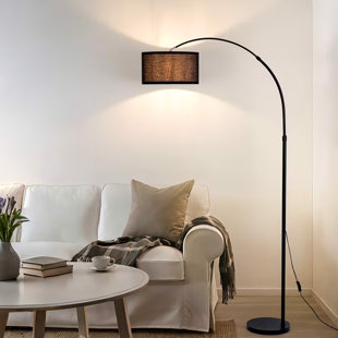 Arc Floor Lamp for Living Room, 72-80" Modern Fabric Floor Lamps with Rotation Angle, Tall Standing Lamp for Reading Bedroom, Office(Black)