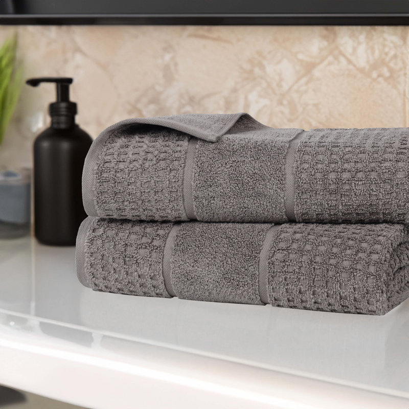 Hiyabel Zero Twist 100% Cotton Waffle Honeycomb Bath Sheet Set, Charcoal