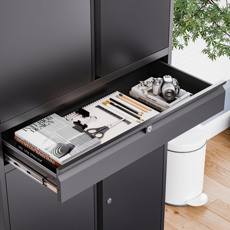 Rolling Metal Storage Cabinet with Locking Doors, Adjustable Shelves and Drawer — Mobile Tool Cabinet for Garage, Home Office, and Utility Room(73" H×32" W×16" D)