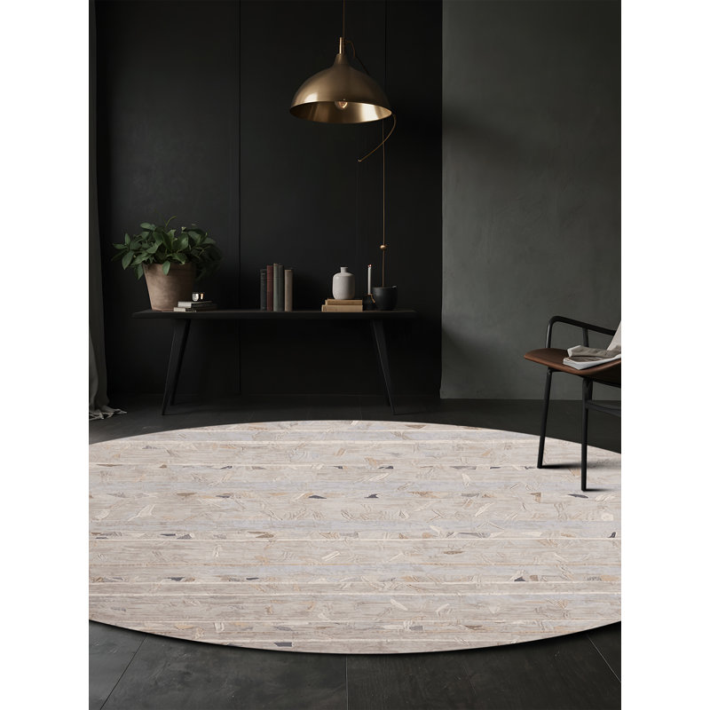 Tapis beige lavable à la machine, Rond 4 pi