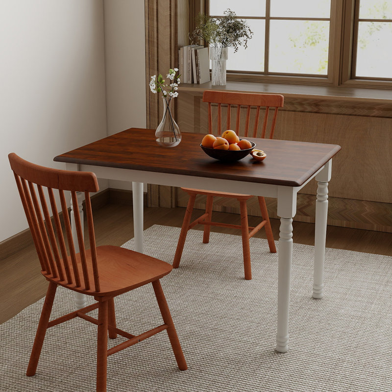 Modern Farmhouse Rectangular Solid Wood Dining Table, Walnut/White