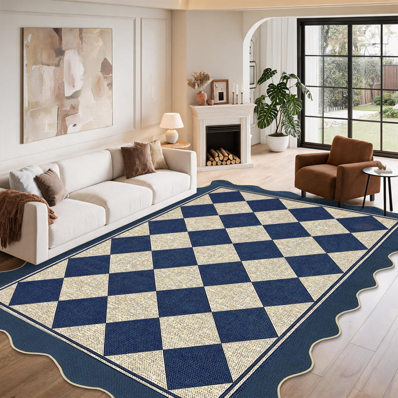 Tapis pour salon, tapis lavable à la machine et antidérapant, Bleu, Rectangulaire 3 pi x 5 pi