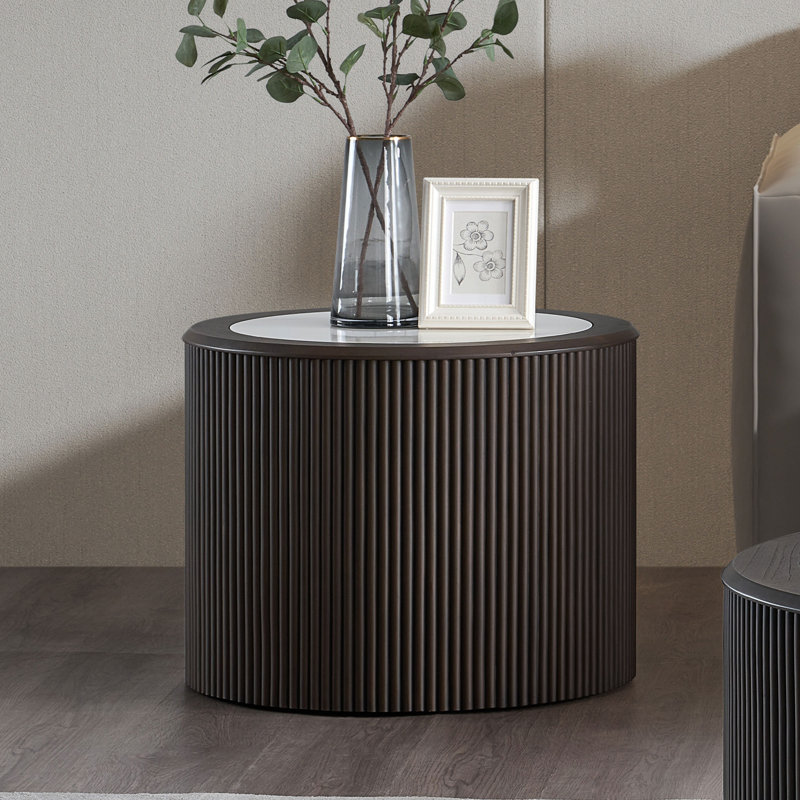 Table basse ronde moderne en faux marbre, table de bout / d'appoint de 23,62 pouces pour le salon ou la chambre à coucher, brun foncé | Idée de cadeau