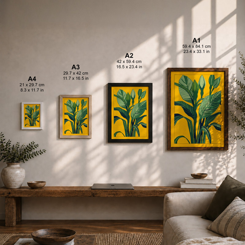 Potted Plant In Yellow Botanical - Print, Black, A4 - 29.7 x 21.0 cm