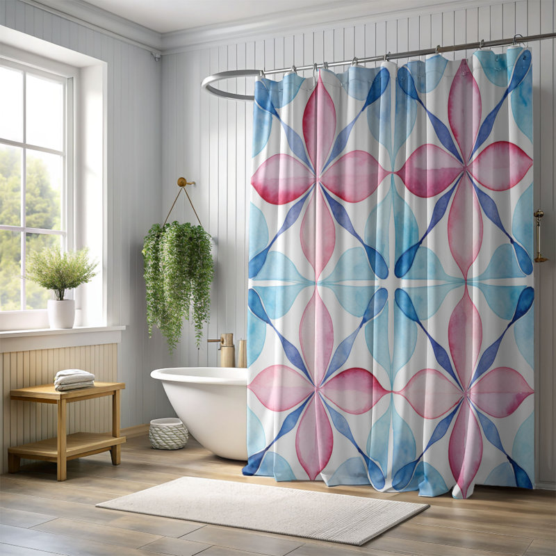 Calm Geometric Textiles - Premium Shower Curtain, 74"H x 71"W