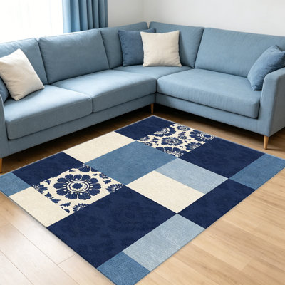 Vintage Floral Patchwork Blue carpet-easy to clean, machine-washable, soft and comfortable; suitable for door mats, kitchens, living rooms, bedrooms, corridors, and laundry areas. Easy to clean, durable carpet for home decoration.