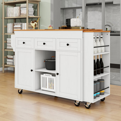 Extendable Kitchen Island Cart with Built-In Charging Station, Ample Storage and Lockable Wheels