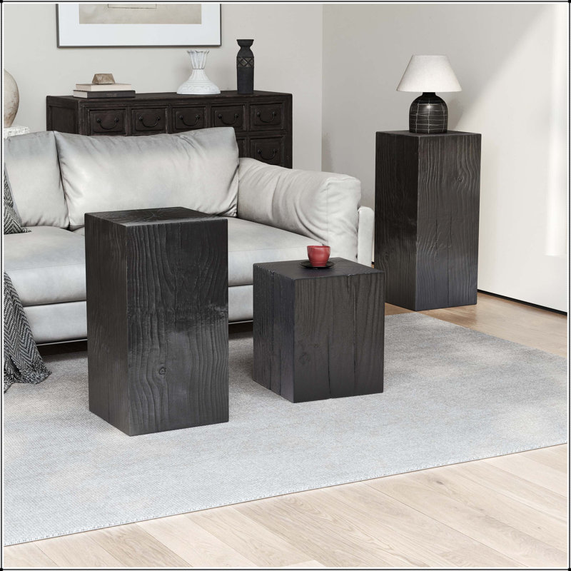 Ensemble de tables d'appoint rétro empilables MGO - 3 colonnes carrées, noir, Black