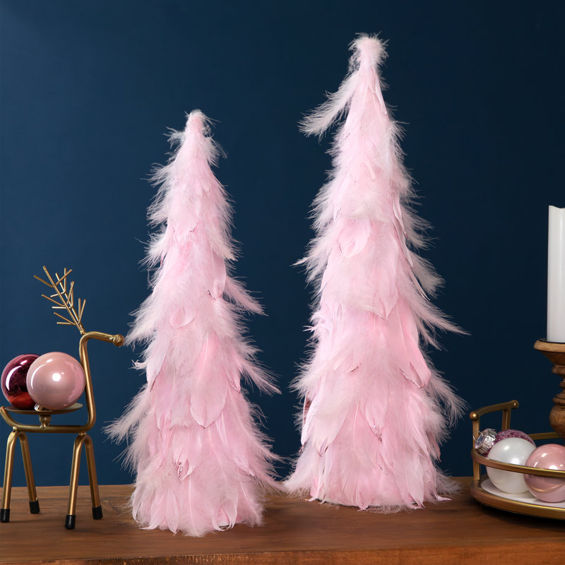 Layered Wispy Feather Cone Tree Christmas Decoration, 19.5" H x 7" W x 7" D, Pink