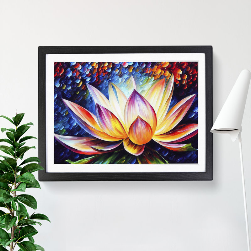 XH1022-6661X Painted Lotus Flower Vol.3 - Single Picture Frame Painting, 46cm H x 64cm W x 2cm D, Black Framed