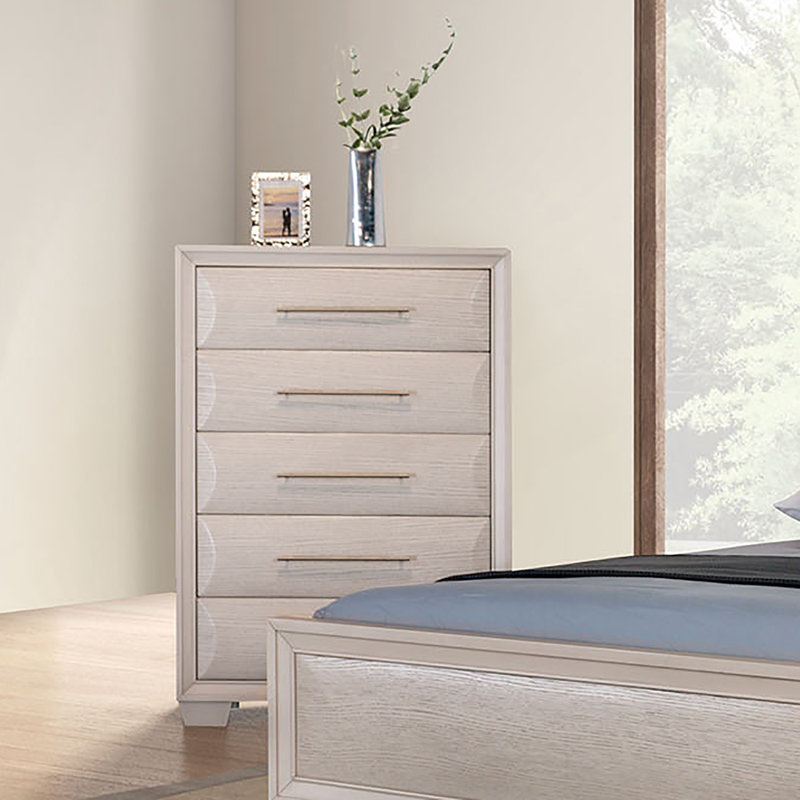 Commode 5 tiroirs Brookline, Blanc