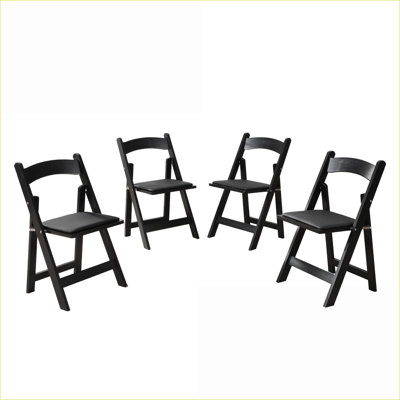 Set of 4 Upholstered Folding Accent Chairs, Space Saving Portable Chair Seating for Adults, Black Cushion Black Frame for Dining Room