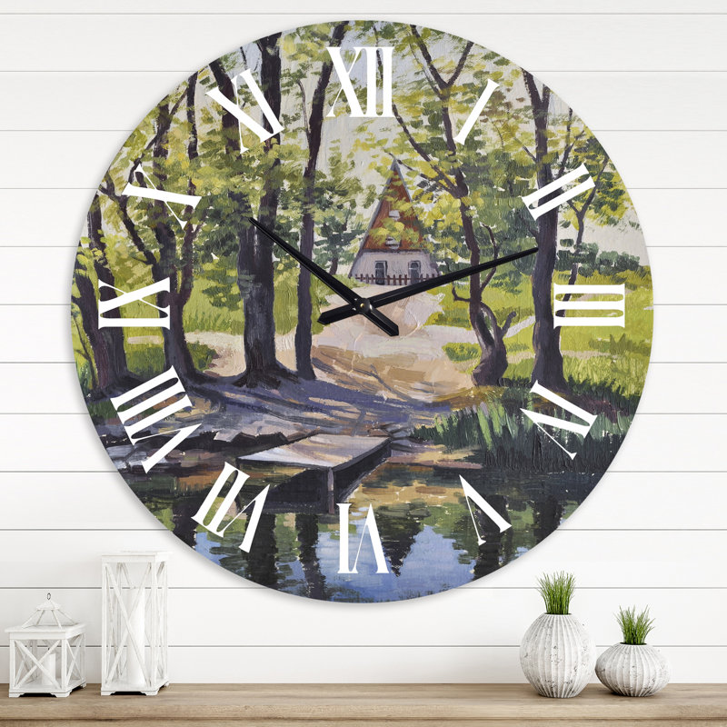 Mysterious House By The River In The Woods - Lake House Wall Clock, 29" H x 29" W x 1" D