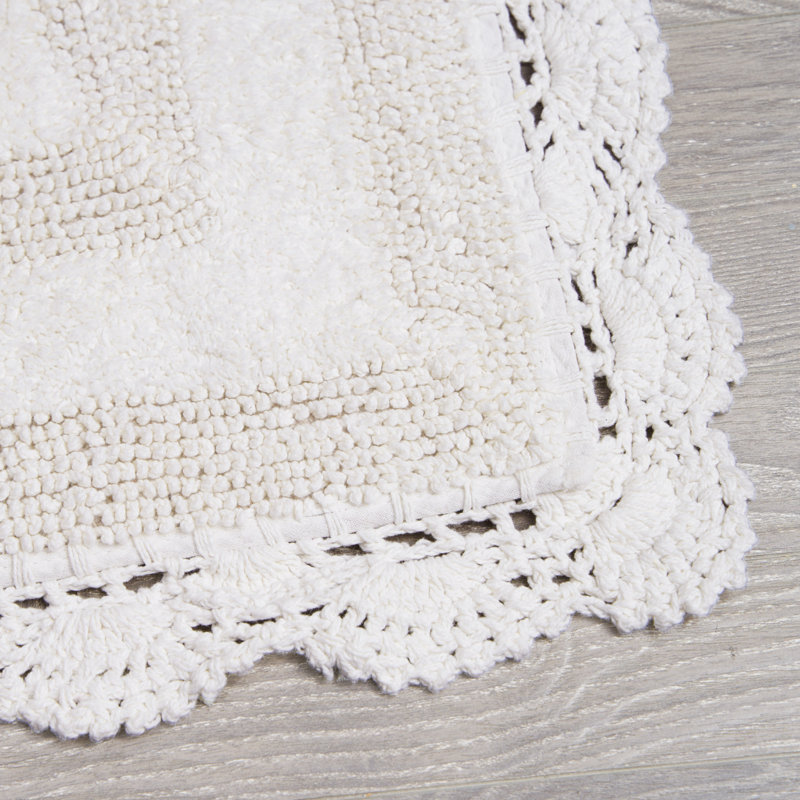 Laura Ashley Crochet Machine Washable Cotton 2 Pieces Bath Rugs, Ivory