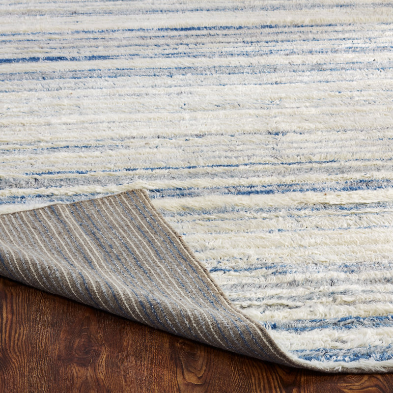 Belz Wool Striped Area Rug in Blue, Rectangle 9'6" x 13'6"