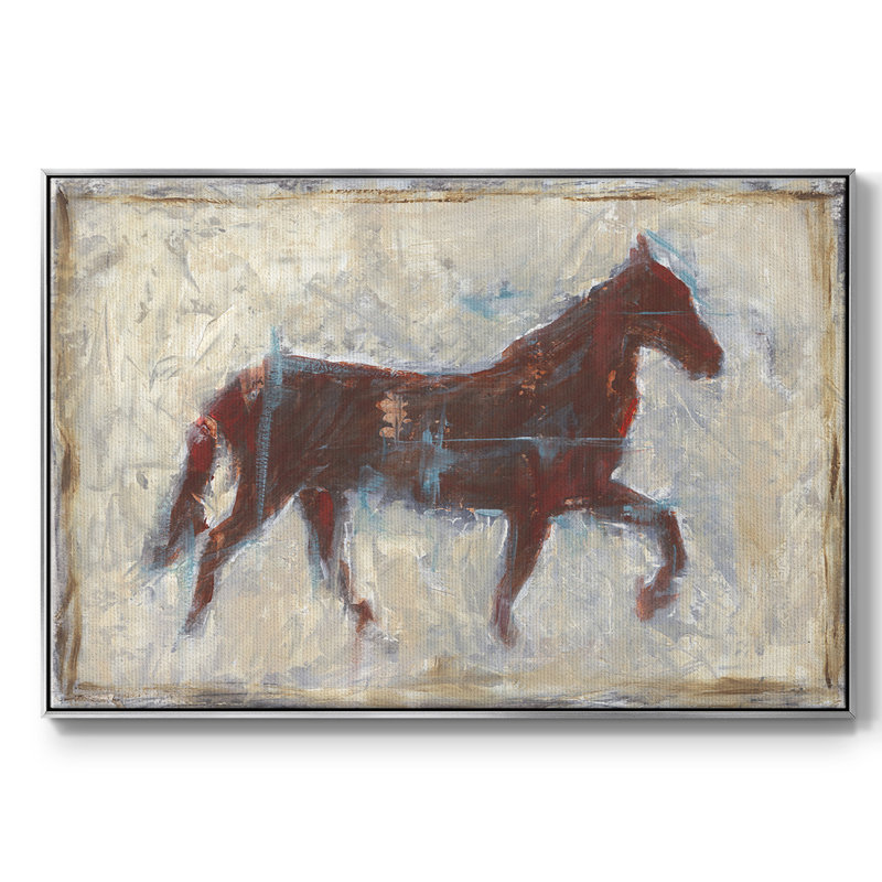 " Iron Equine II ", 27" H x 41" W x 2" D, Silver Floater Framed Canvas