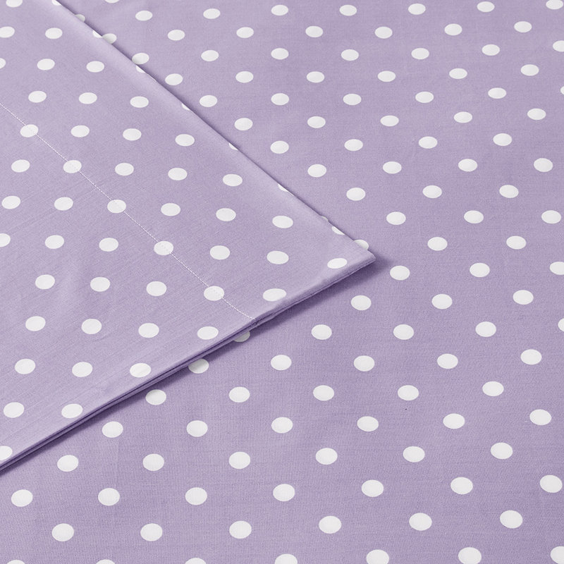 Gracie Mills Bode 100% Cotton Sheet Set for Kids, Twin Sheet Set w/1Fitted Sheet& 1Pillowcase, Purple Polka Dots