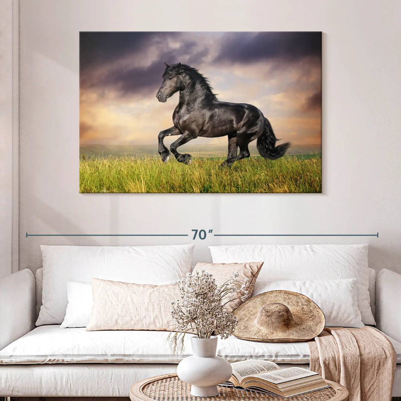 Cheval frison galopant Brampt, H 32 po x l 48 po