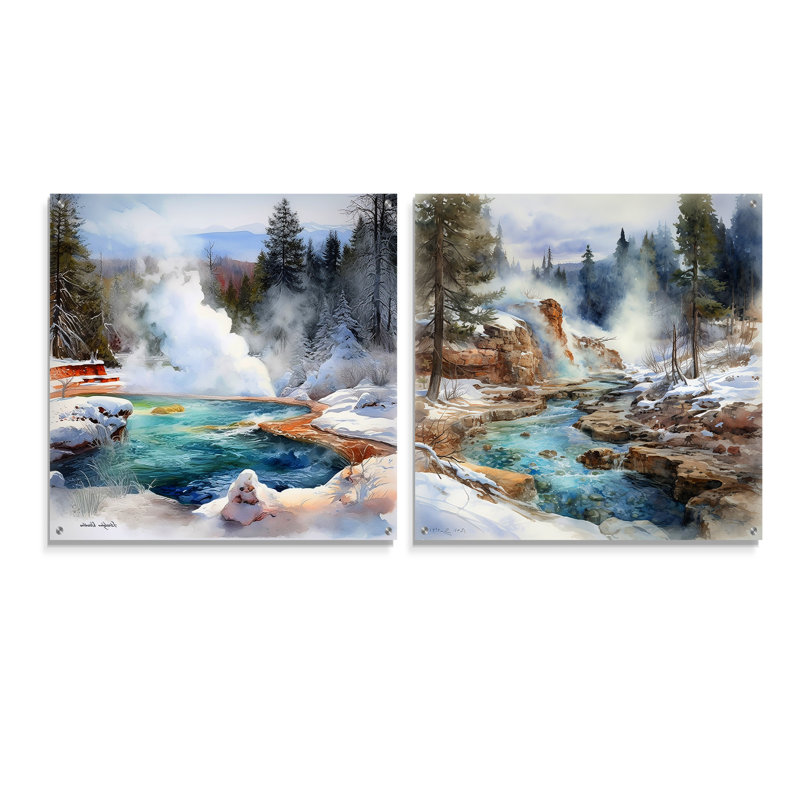 Geyser Charm In Winter - ensemble de 2 verres muraux en acrylique Geyser, H 36 po x l 73 po