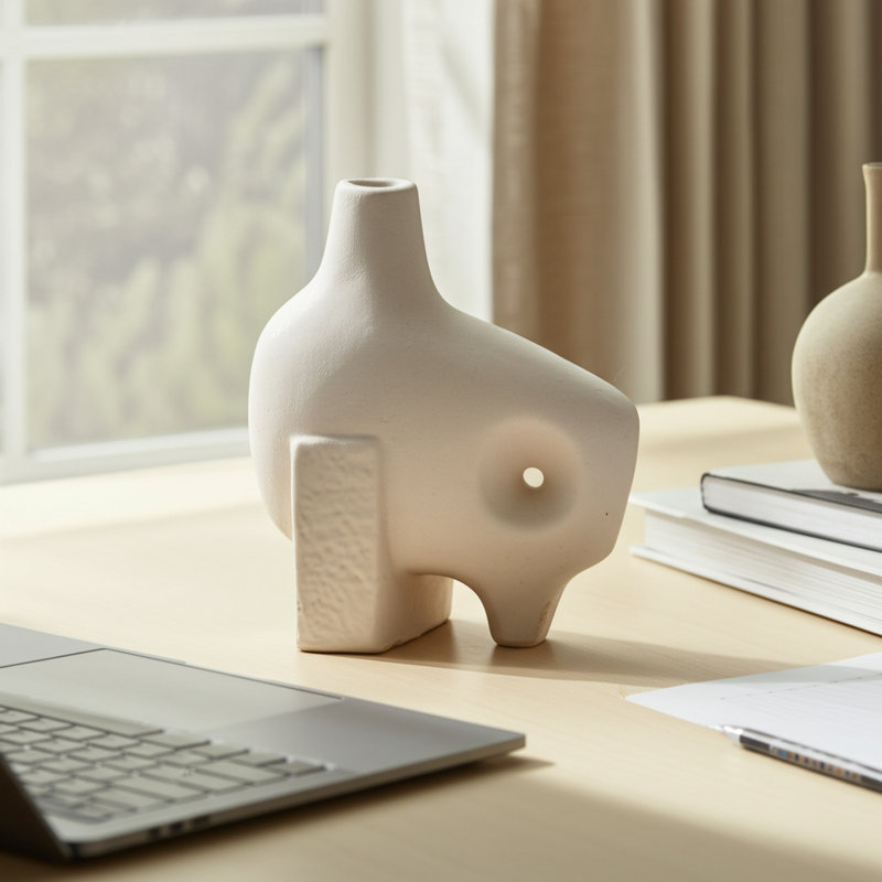 Decorative Object Stoneware Porcelain Sculptural Accent with Modern Abstract Form and Geometric Silhouette for Artistic Display in Contemporary Interior Settings and Gallery-Inspired Space Decor