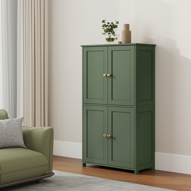 Grande armoire de rangement autoportante à 4 portes avec tablettes réglables, Vert